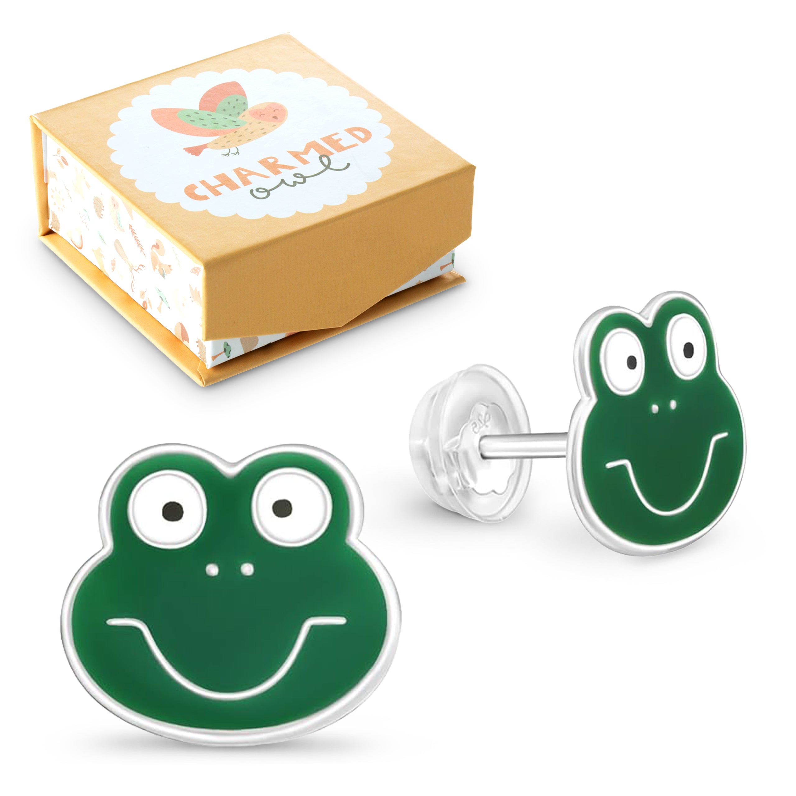 Frog Cute Animal Stud Earrings - 925 Sterling Silver