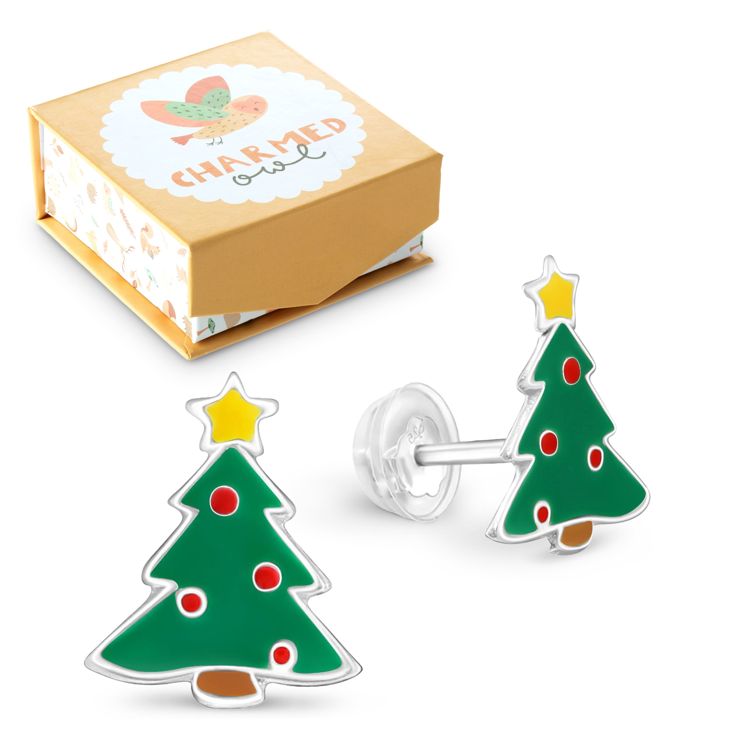 Christmas Tree Holiday Stud Earrings - 925 Sterling Silver