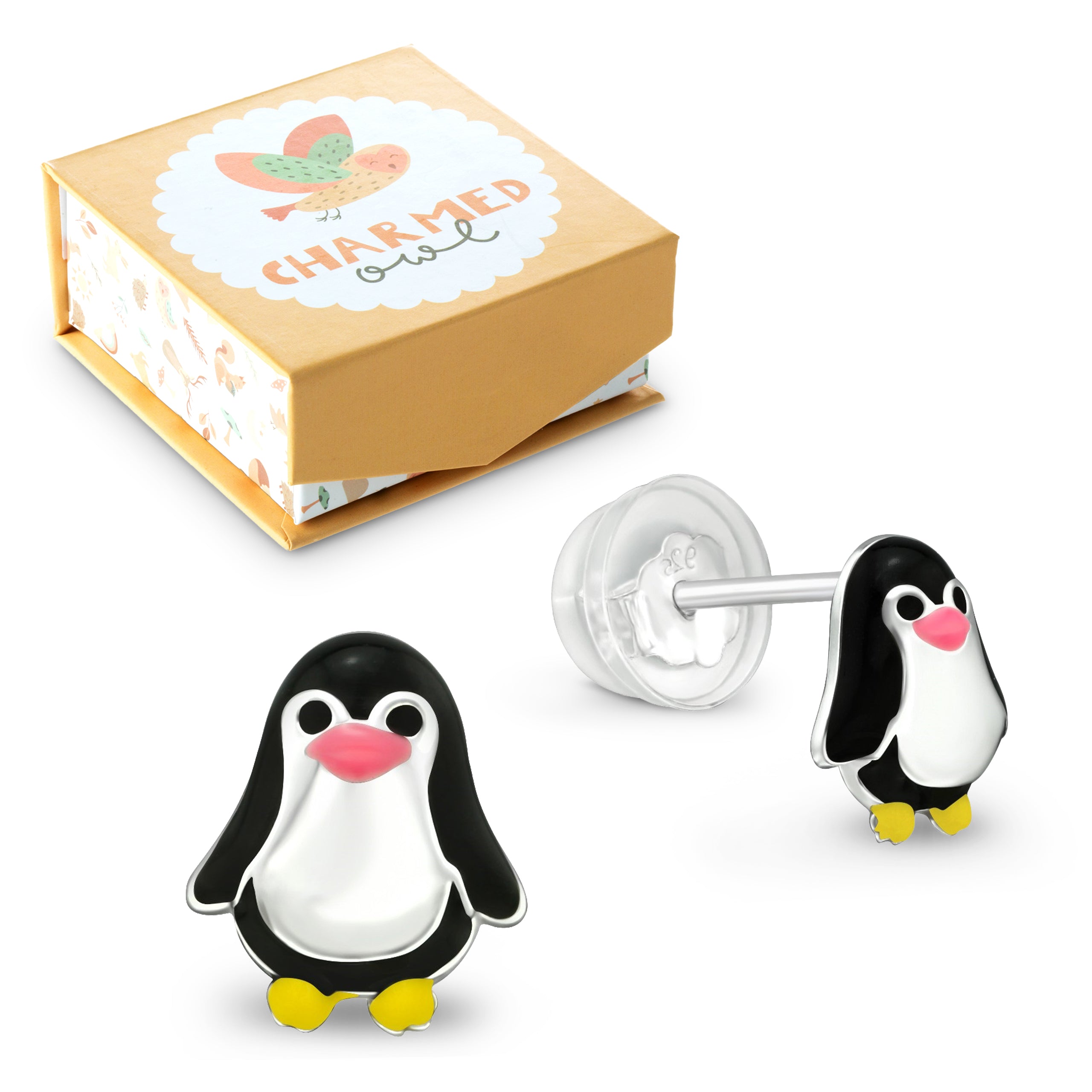Penguin Sea Animal Stud Earrings - 925 Sterling Silver