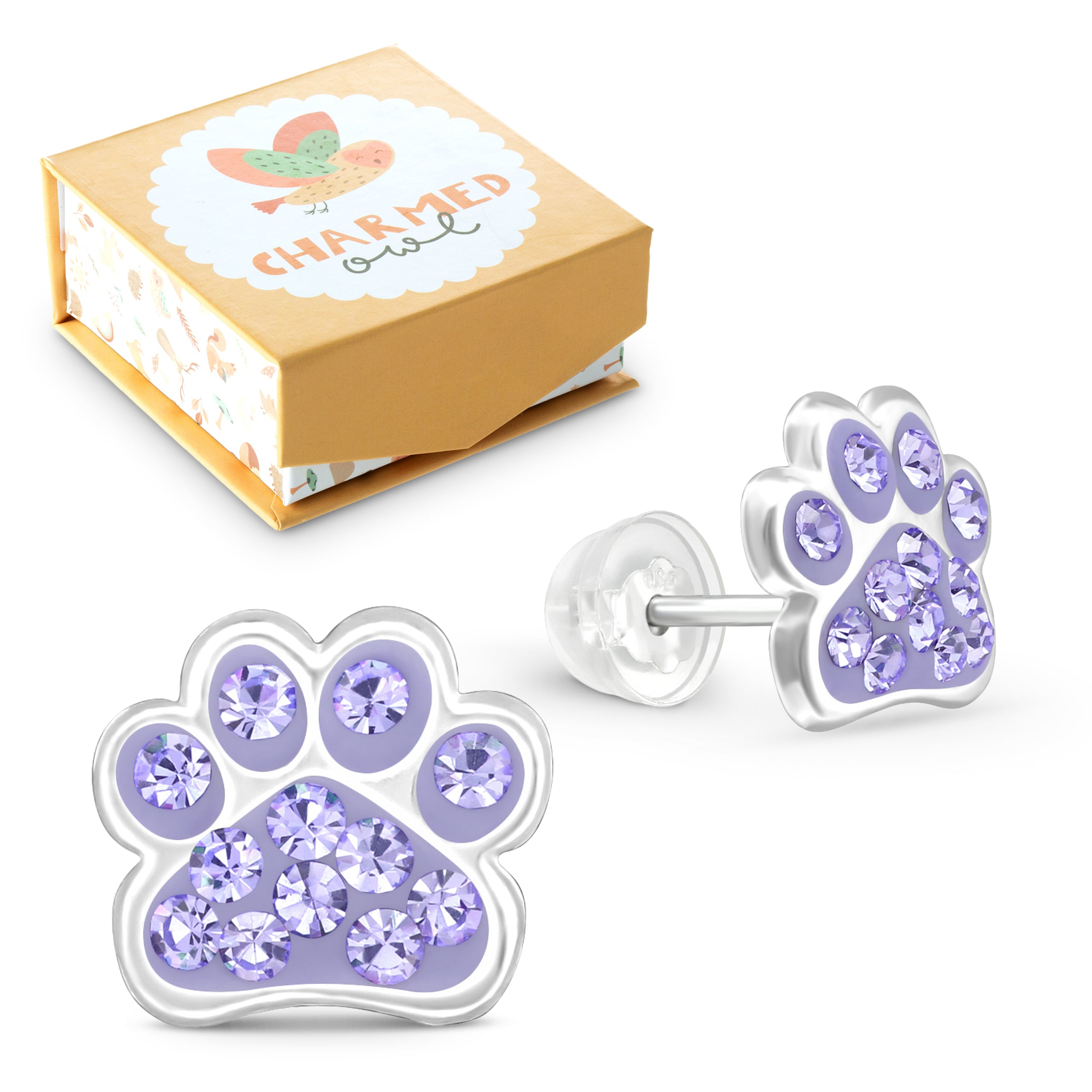 Purple Paw Dog Stud Earrings - 925 Sterling Silver