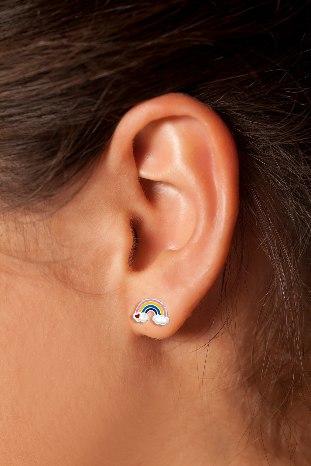 Rainbow with a Heart Stud Earrings - 925 Sterling Silver