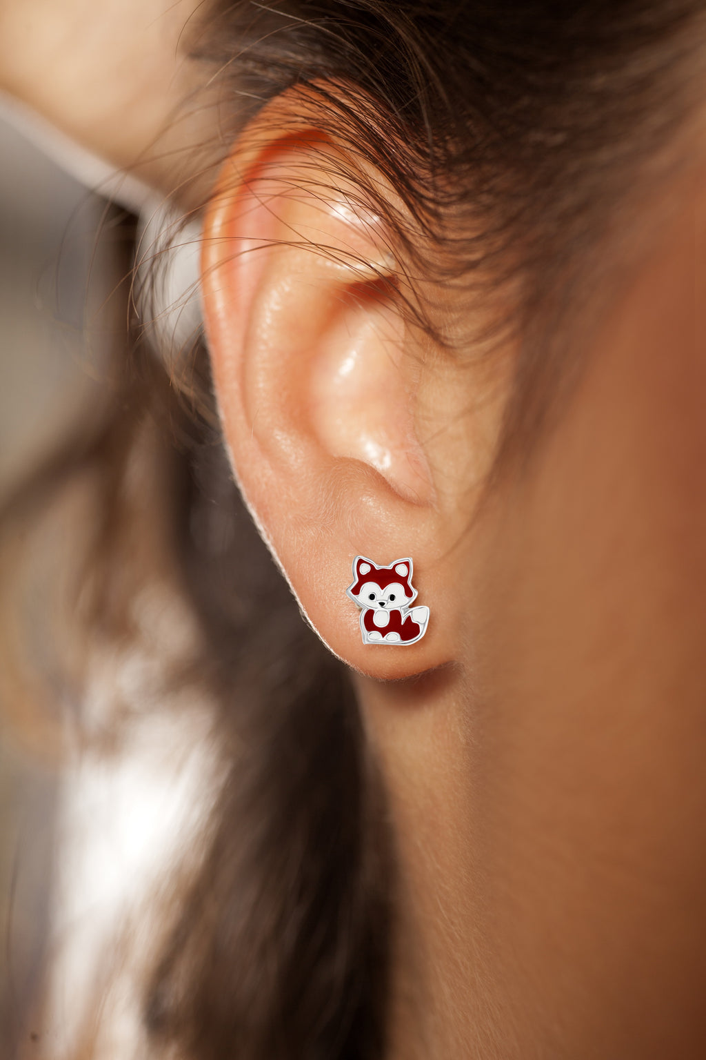 Red Fox Stud Earrings - 925 Sterling Silver