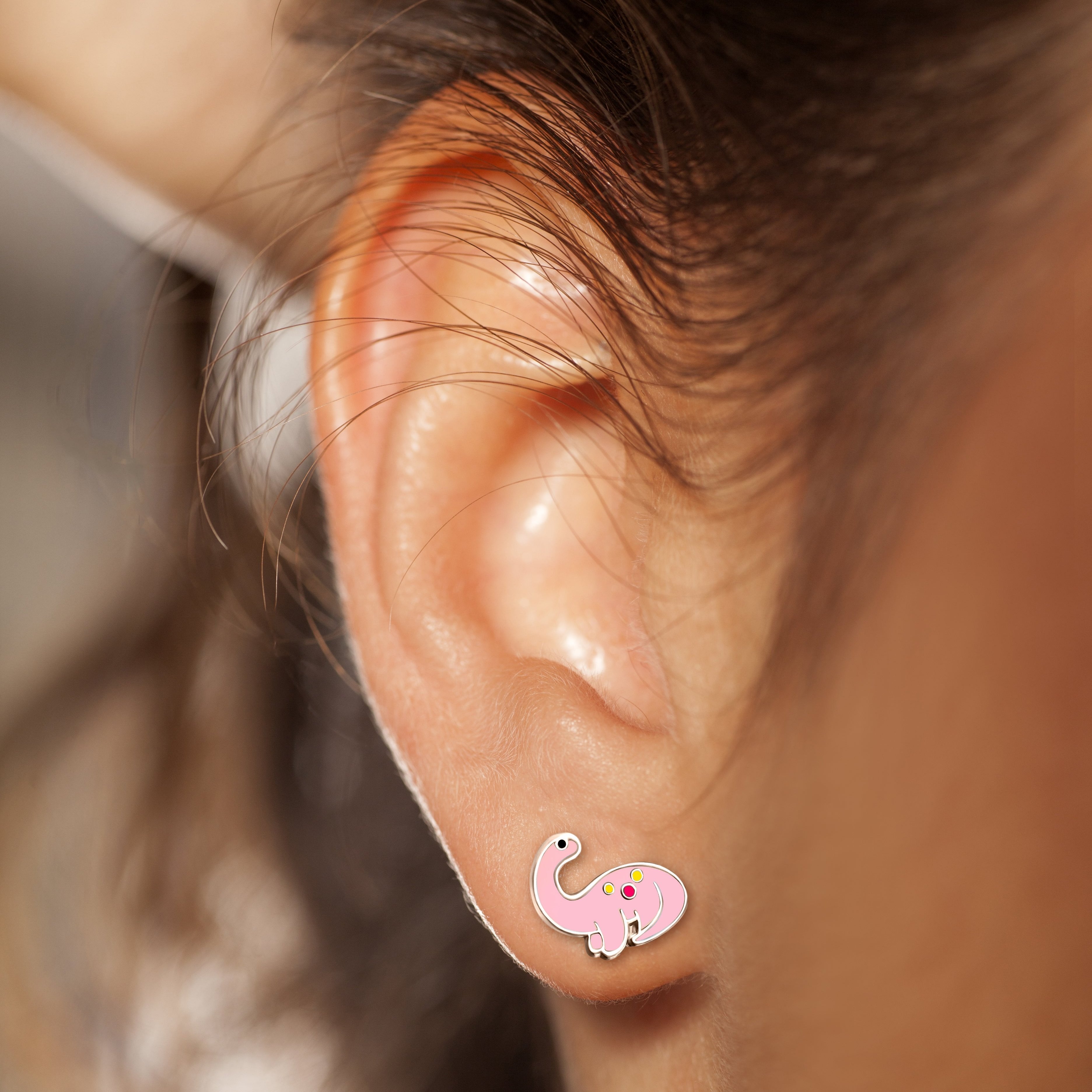Pink Brontosaurus Dinosaur Stud Earrings - 925 Sterling Silver