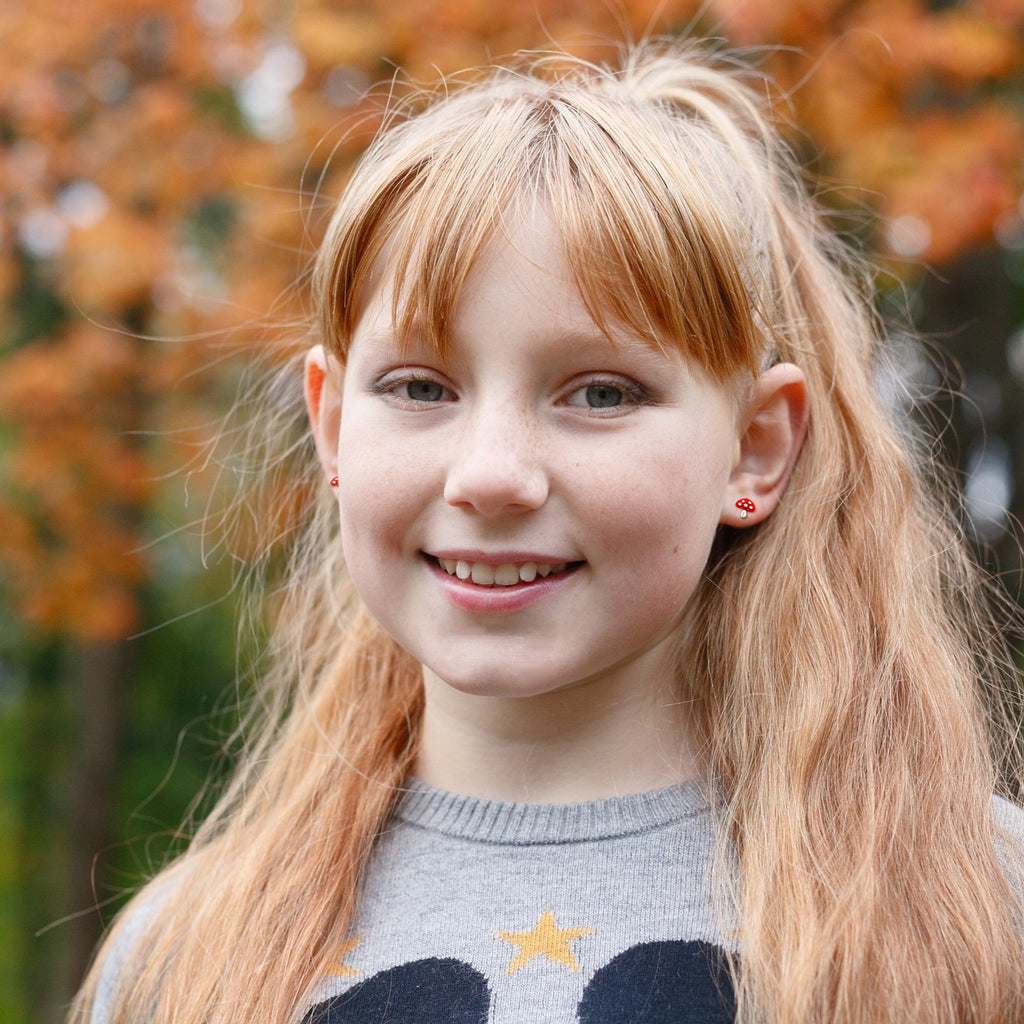 Red Mushroom Stud Earrings - 925 Sterling Silver