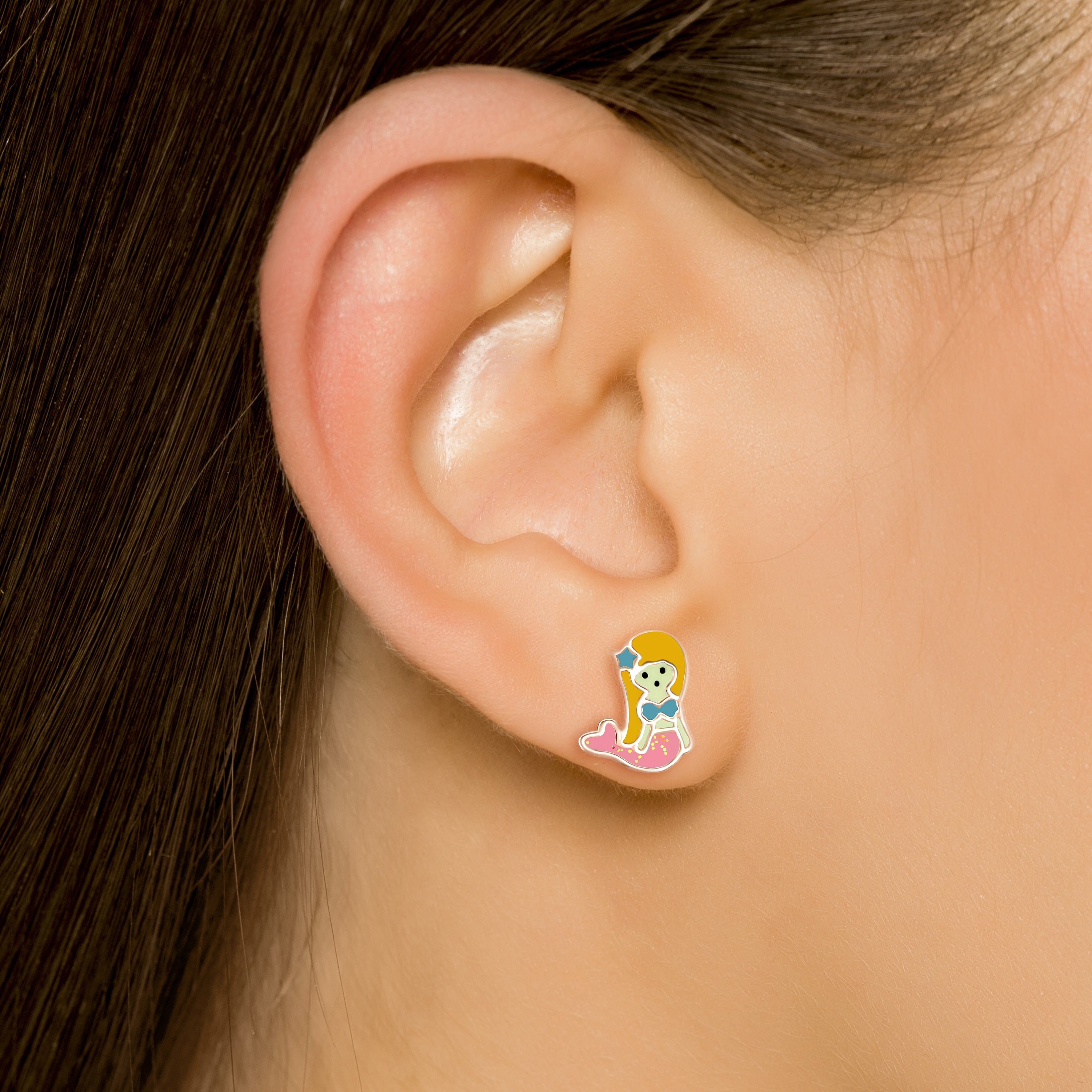 Pink Mermaid Stud Earrings - 925 Sterling Silver