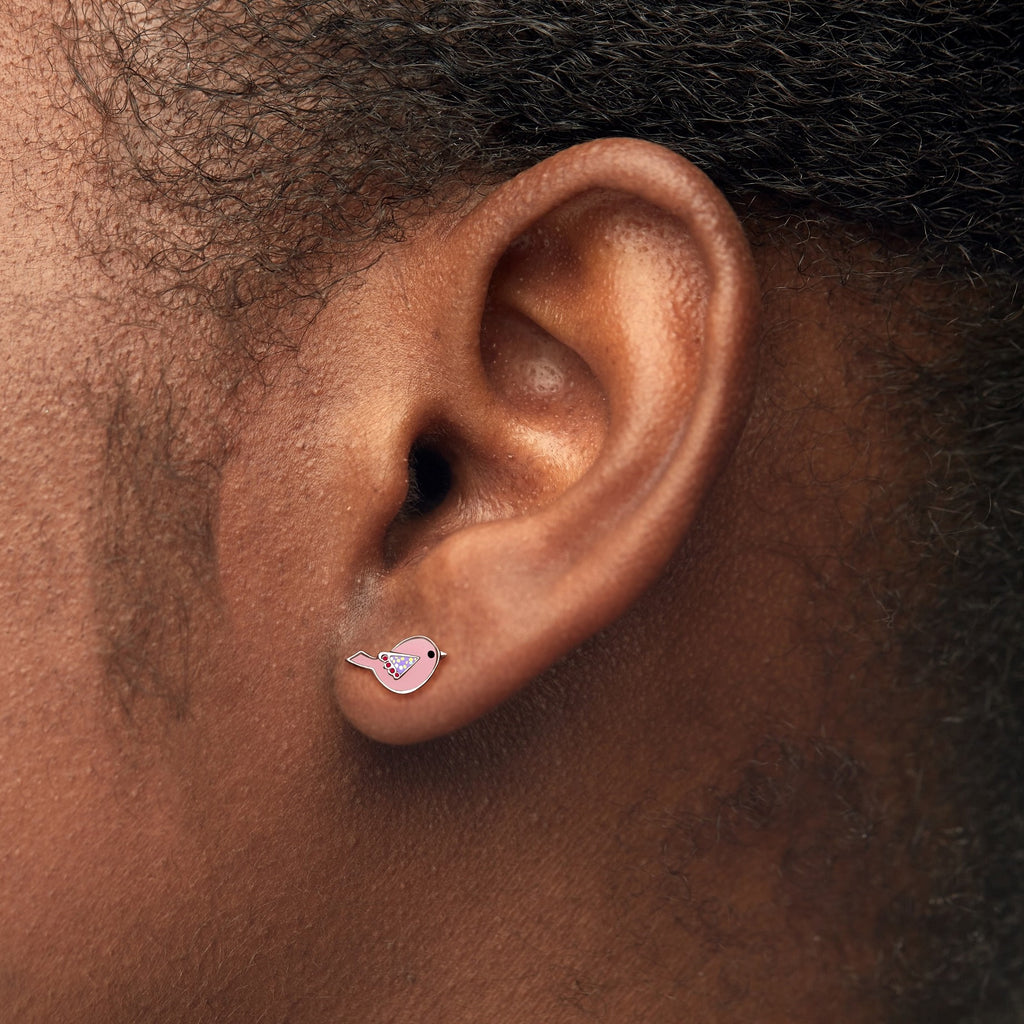 Pink Bird Stud Earrings - 925 Sterling Silver