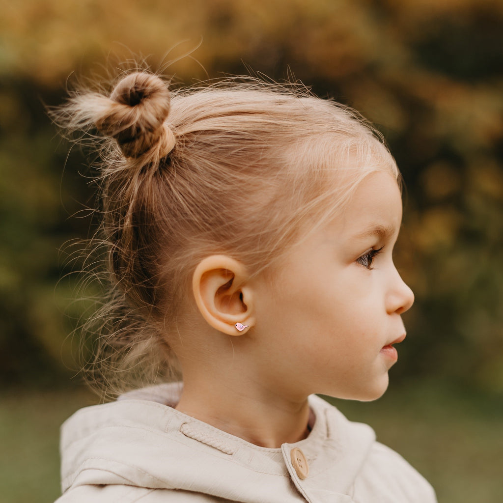 Pink Bird Stud Earrings - 925 Sterling Silver