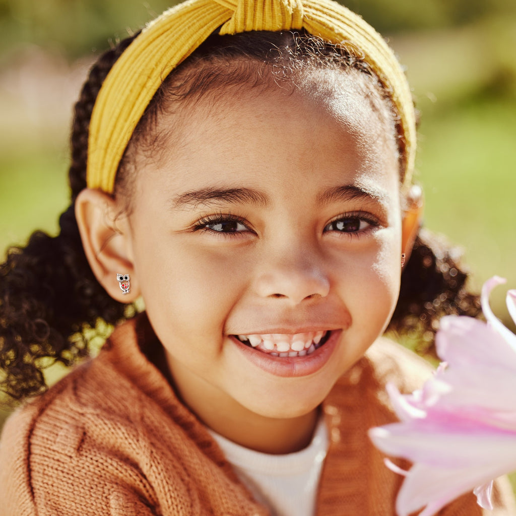 Pink Owl Stud Earrings - 925 Sterling Silver