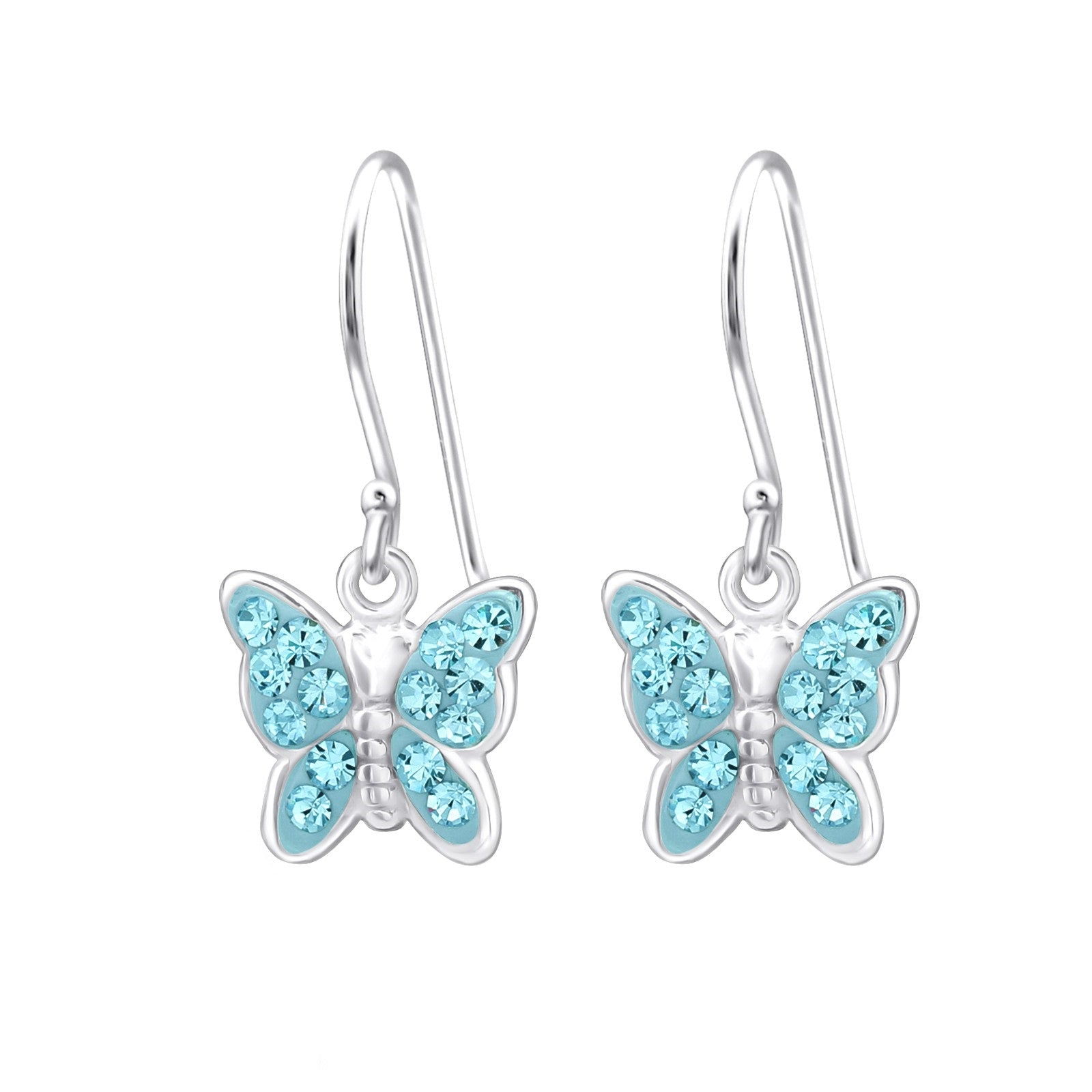 Crystal Butterfly Dangling Earrings - 925 Sterling Silver