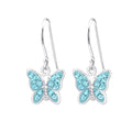 Aqua Crystal Butterfly Children's Dangling Earrings - 925 Sterling Silver