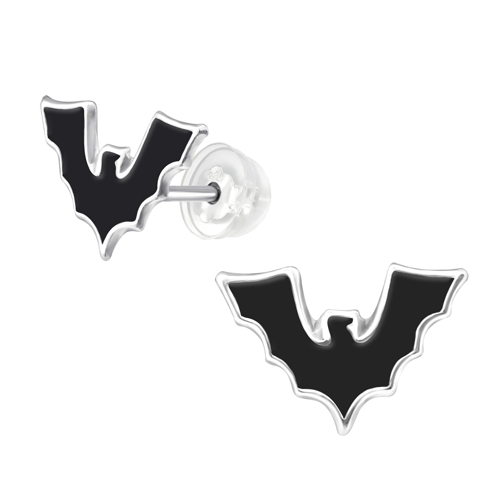 Black Bat Stud Earrings - 925 Sterling Silver