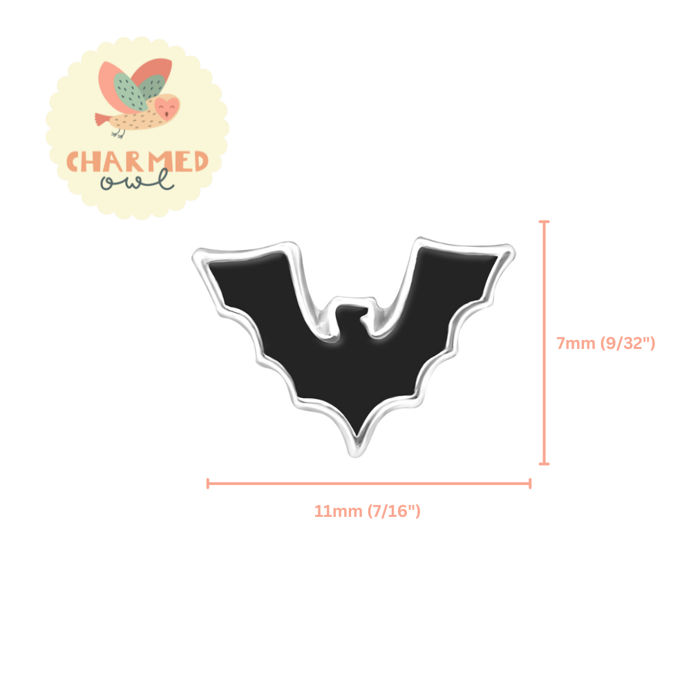 Black Bat Stud Earrings - 925 Sterling Silver
