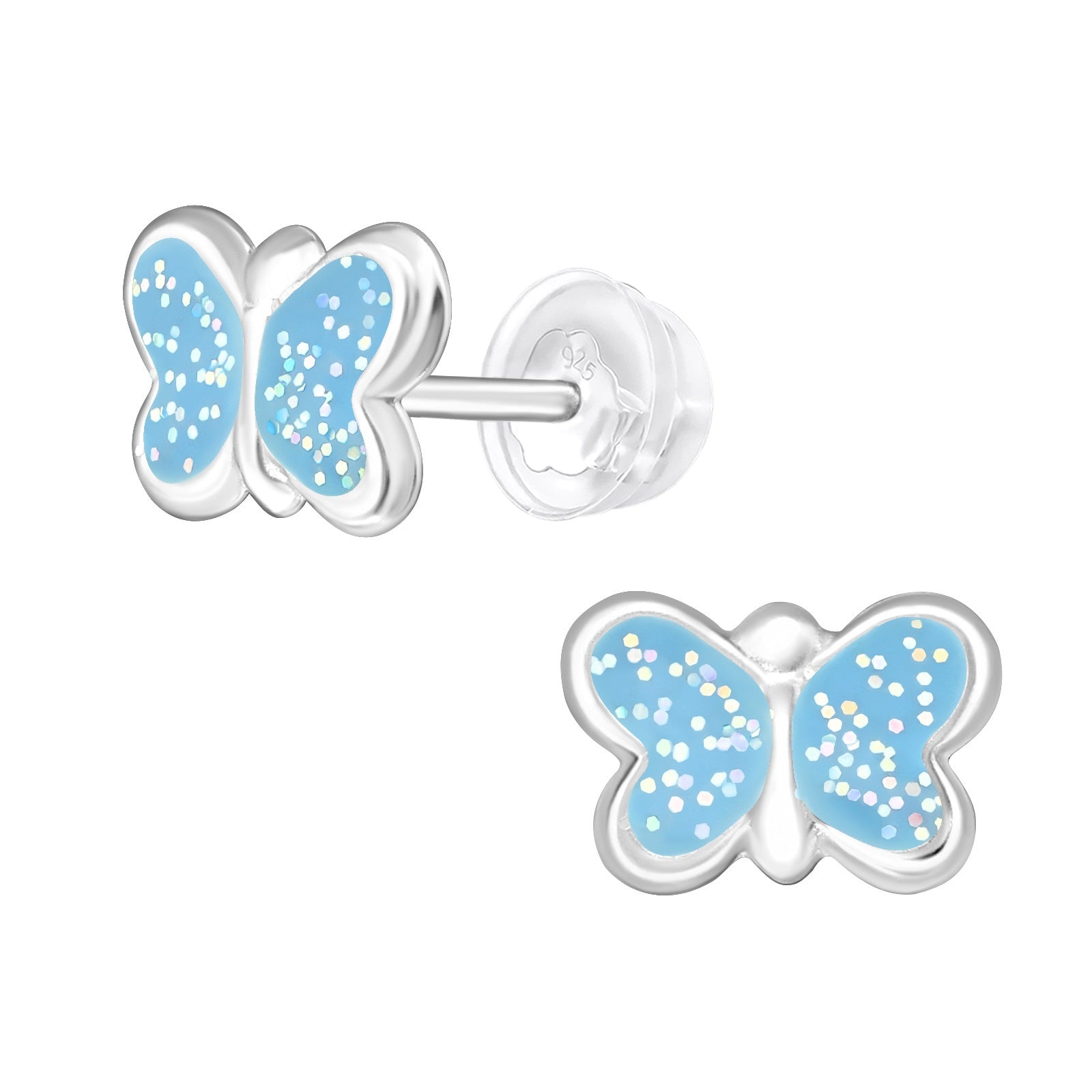 Epoxy Butterfly Stud Earrings - 925 Sterling Silver