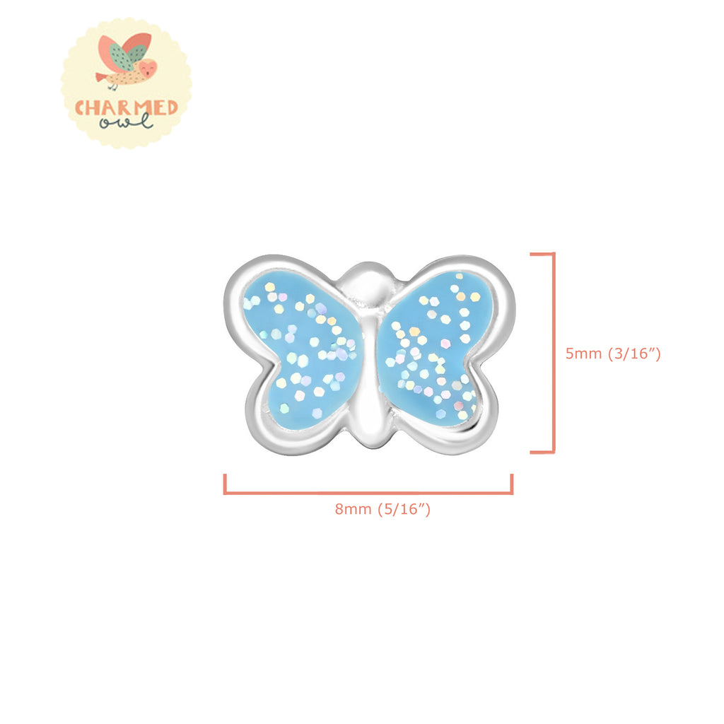 Purple Shimmer Epoxy Butterfly Children's Stud Earrings - 925 Sterling Silver