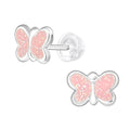 Pink Glitter Epoxy Butterfly Children's Stud Earrings - 925 Sterling Silver