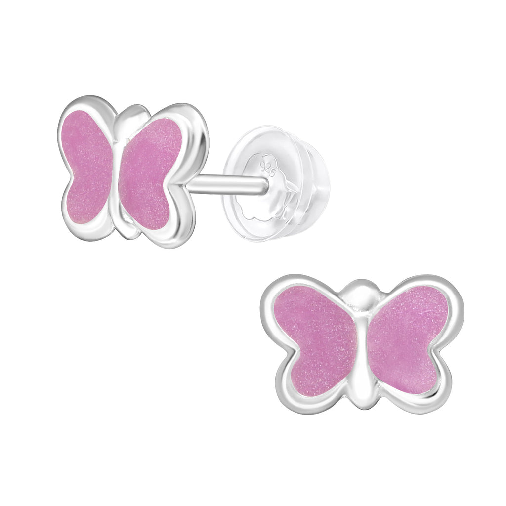 Purple Shimmer Epoxy Butterfly Children's Stud Earrings - 925 Sterling Silver