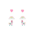 Set of 3 Pairs of Heart, Rainbow, and Llama Stud Earrings - 925 Sterling Silver
