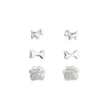 Set of 3 Pairs Dog, Bone, and Paw Stud Earrings - 925 Sterling Silver