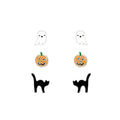 Set of 3 Pairs Ghost, Jack O'Lantern, and Black Cat Halloween Stud Earrings - 925 Sterling Silver