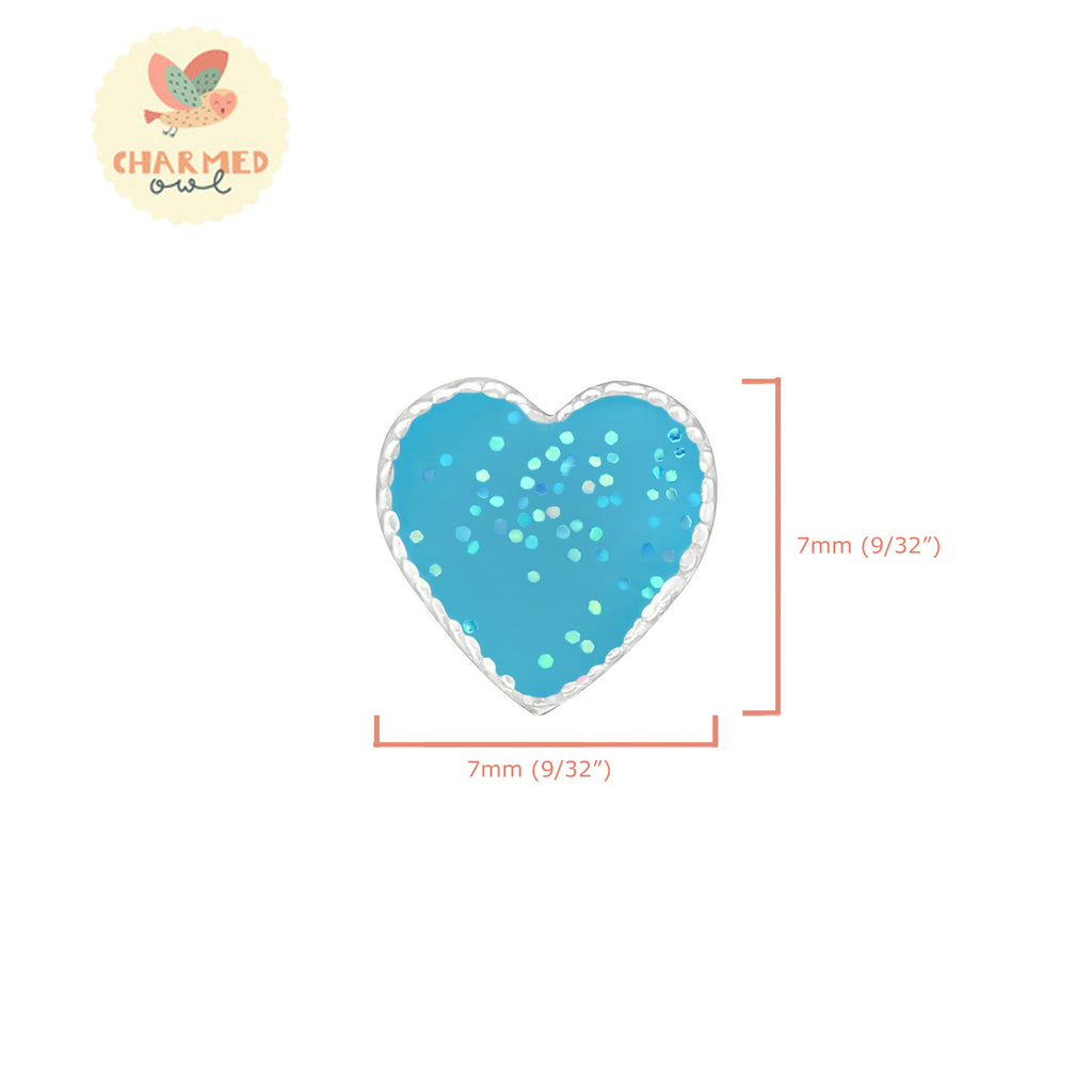 Blue Glitter Heart Stud Earrings - 925 Sterling Silver