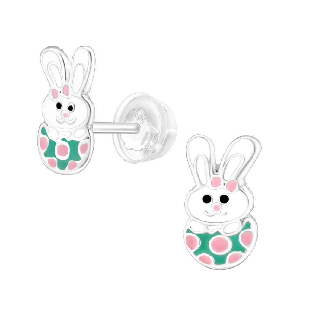 Bunny in Easter Egg Stud Earrings - 925 Sterling Silver
