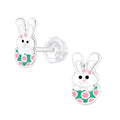 Bunny in Easter Egg Stud Earrings - 925 Sterling Silver