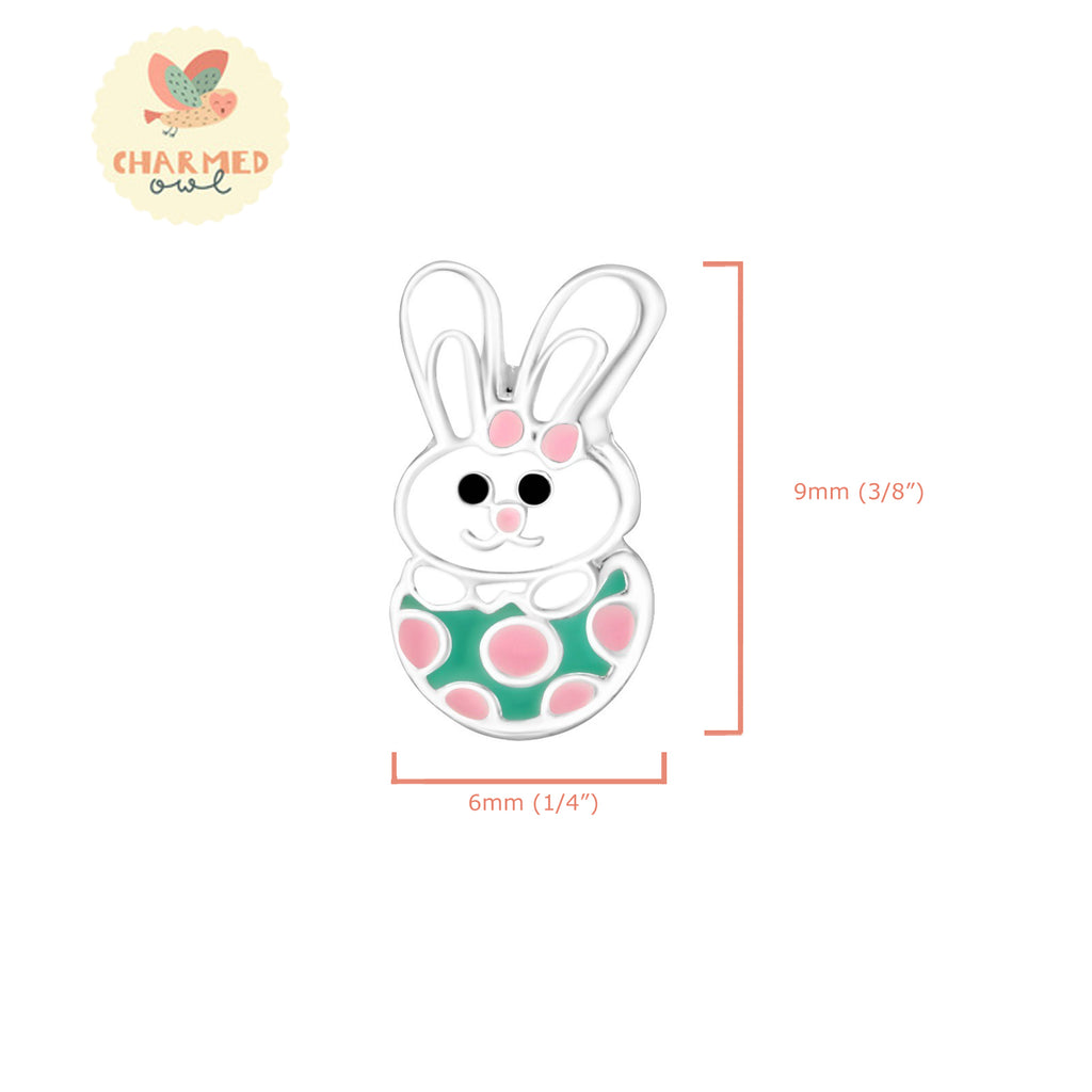 Bunny in Easter Egg Stud Earrings - 925 Sterling Silver