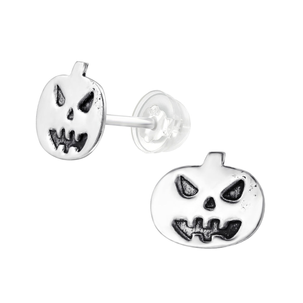 Silver Jack O'Lantern Stud Earrings - 925 Sterling Silver