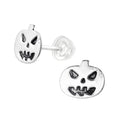 Silver Jack O'Lantern Stud Earrings - 925 Sterling Silver
