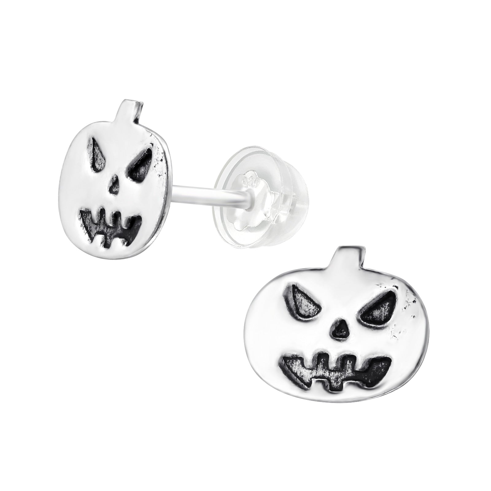 Silver Jack O'Lantern Stud Earrings - 925 Sterling Silver