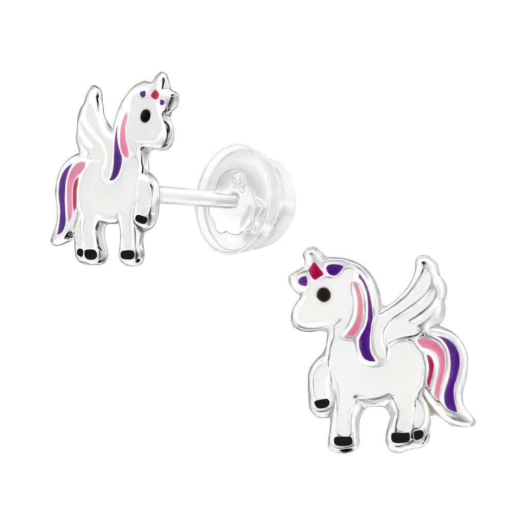 Purple and Pink Unicorn Stud Earrings - 925 Sterling Silver