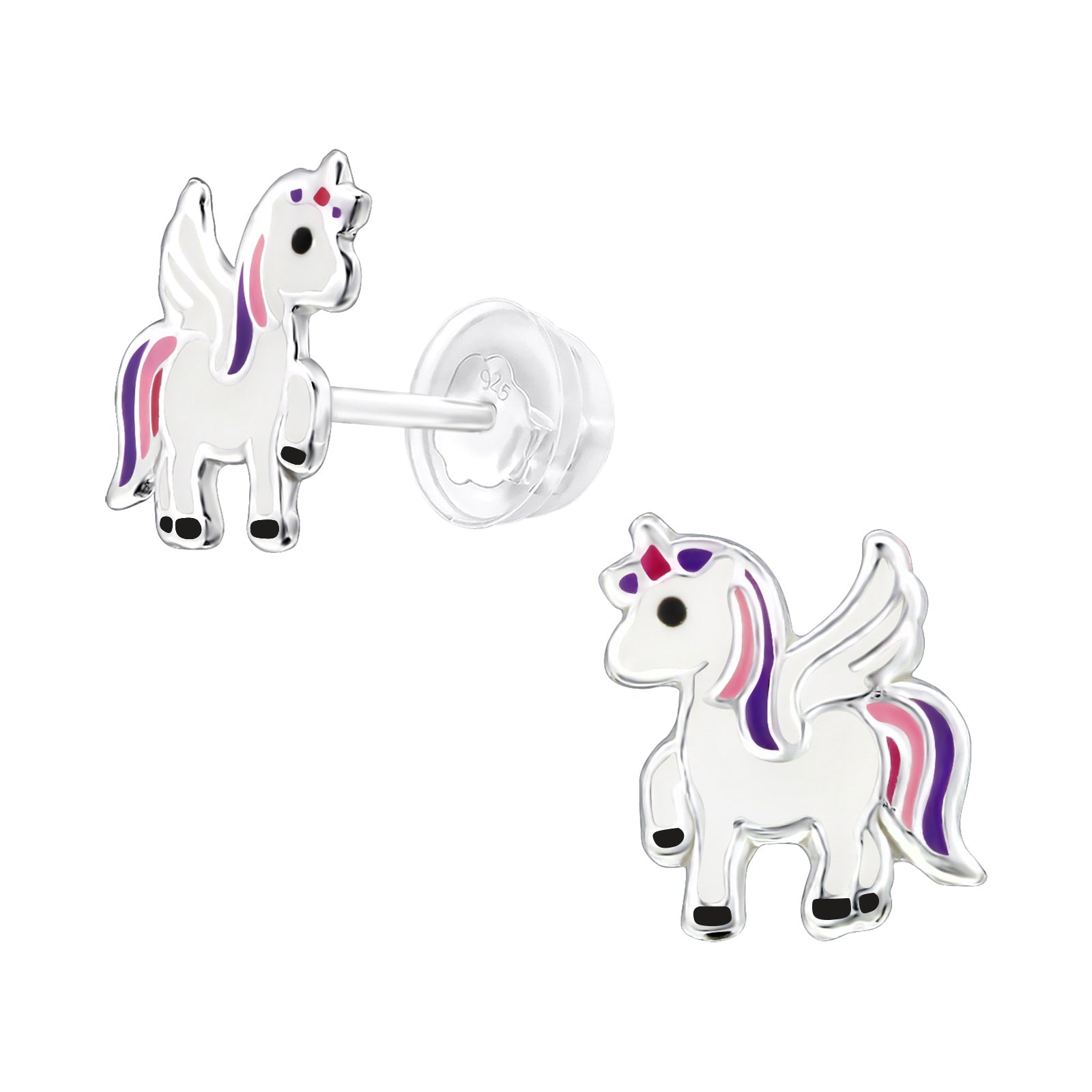 Purple and Pink Unicorn Stud Earrings - 925 Sterling Silver