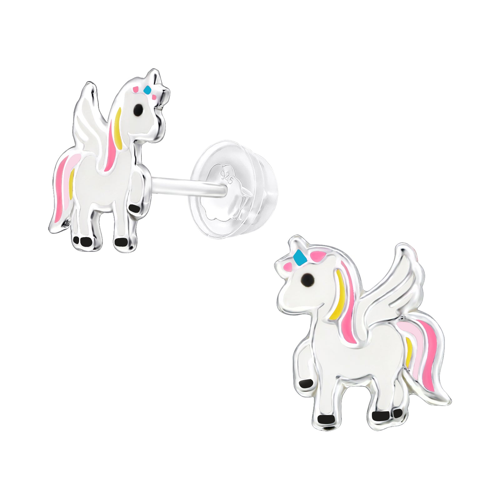 Pink and Yellow Unicorn Stud Earrings - 925 Sterling Silver