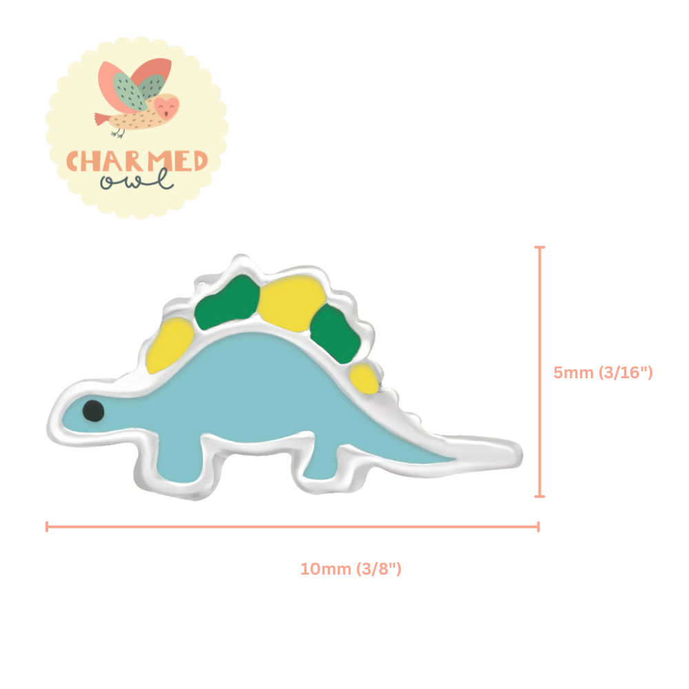 Blue Stegosaurus Dinosaur Stud Earrings - 925 Sterling Silver