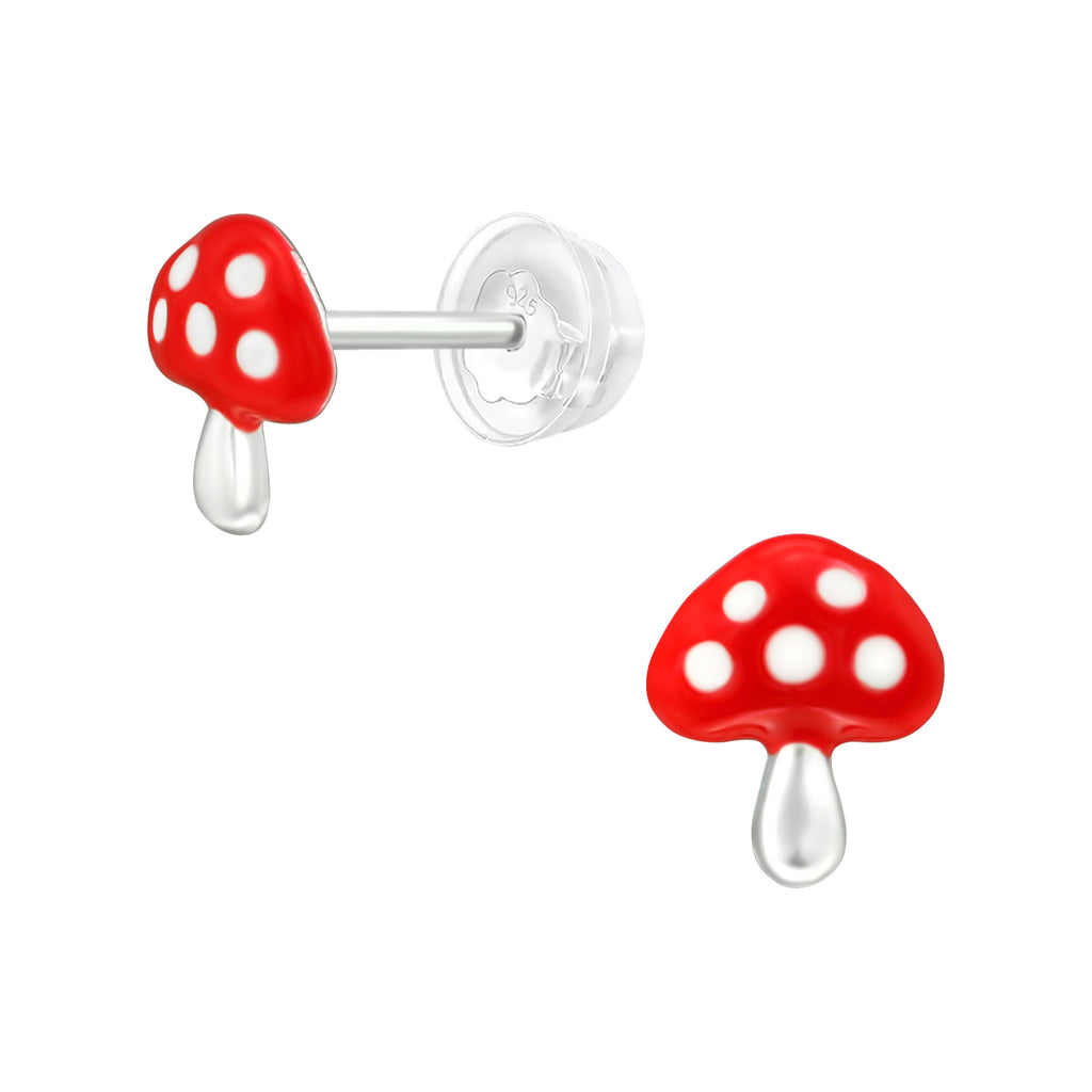 Red Mushroom Stud Earrings - 925 Sterling Silver