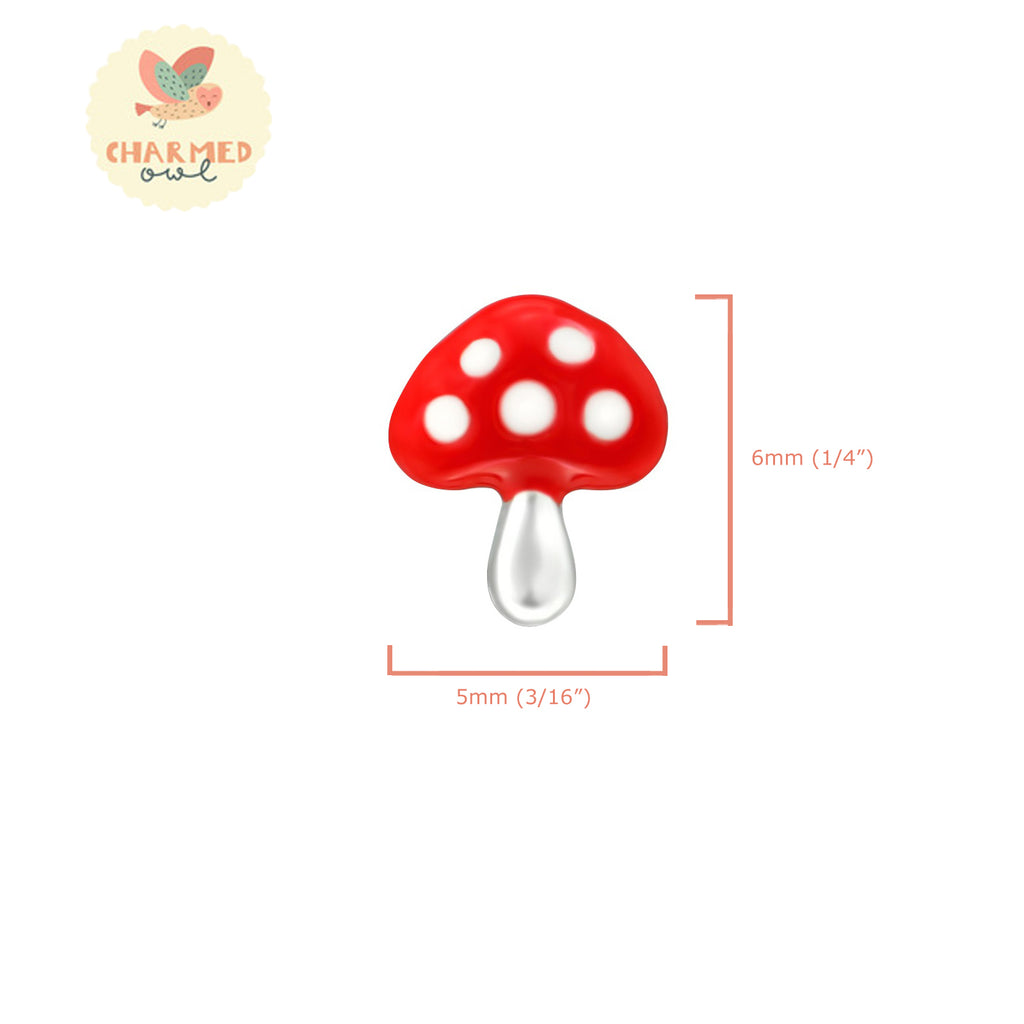 Red Mushroom Stud Earrings - 925 Sterling Silver