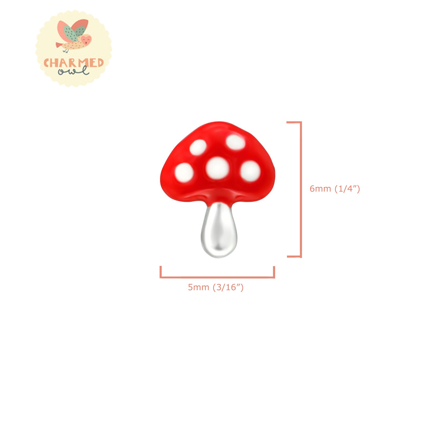 Red Mushroom Stud Earrings - 925 Sterling Silver