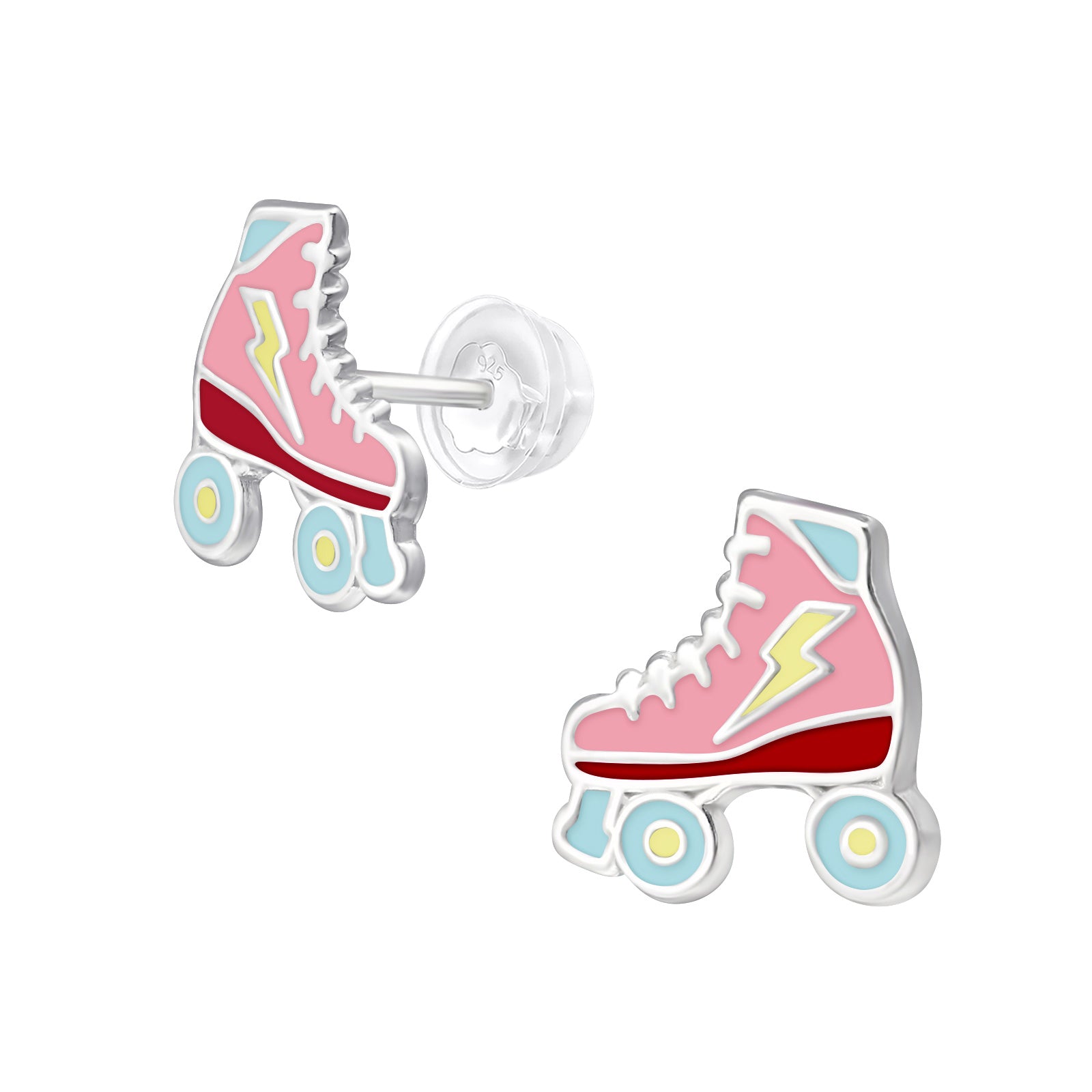 Pink Roller Skates Stud Earrings - 925 Sterling Silver