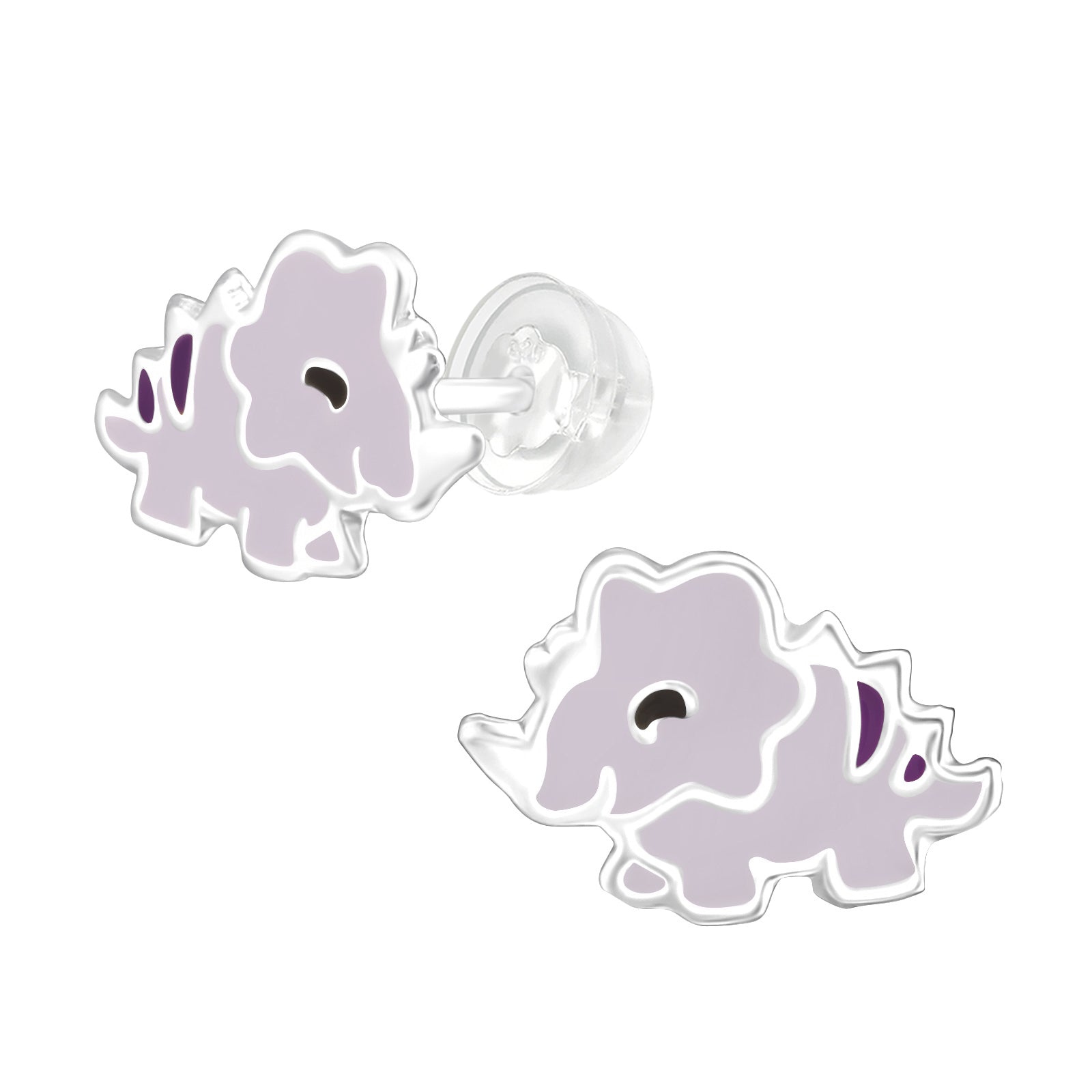 Purple Triceratops Dinosaur Stud Earrings - 925 Sterling Silver