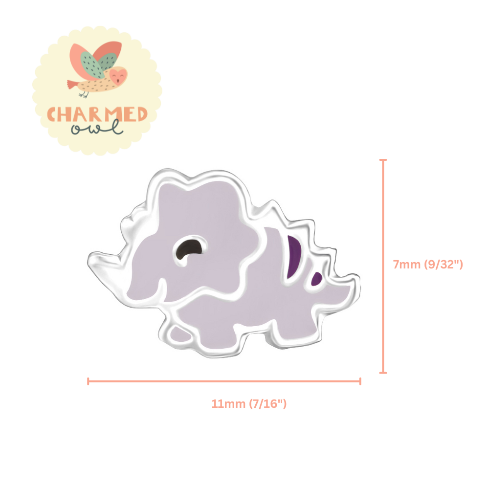 Purple Triceratops Dinosaur Stud Earrings - 925 Sterling Silver