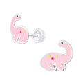 Pink Brontosaurus Dinosaur Stud Earrings - 925 Sterling Silver