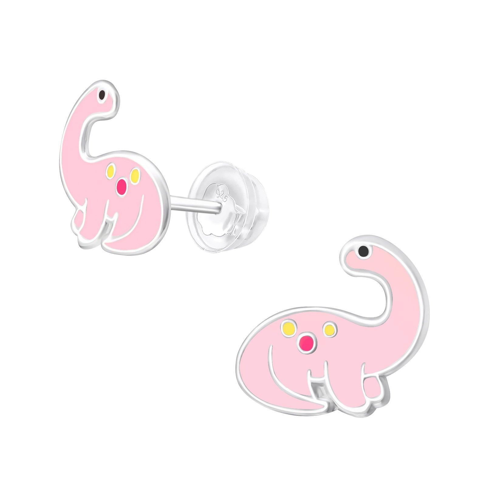 Pink Brontosaurus Dinosaur Stud Earrings - 925 Sterling Silver