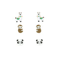 Set of 3 Pairs of Llama, Sloth, and Panda Animal Stud Earrings - 925 Sterling Silver