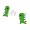 Green T-Rex Dinosaur Stud Earrings - 925 Sterling Silver