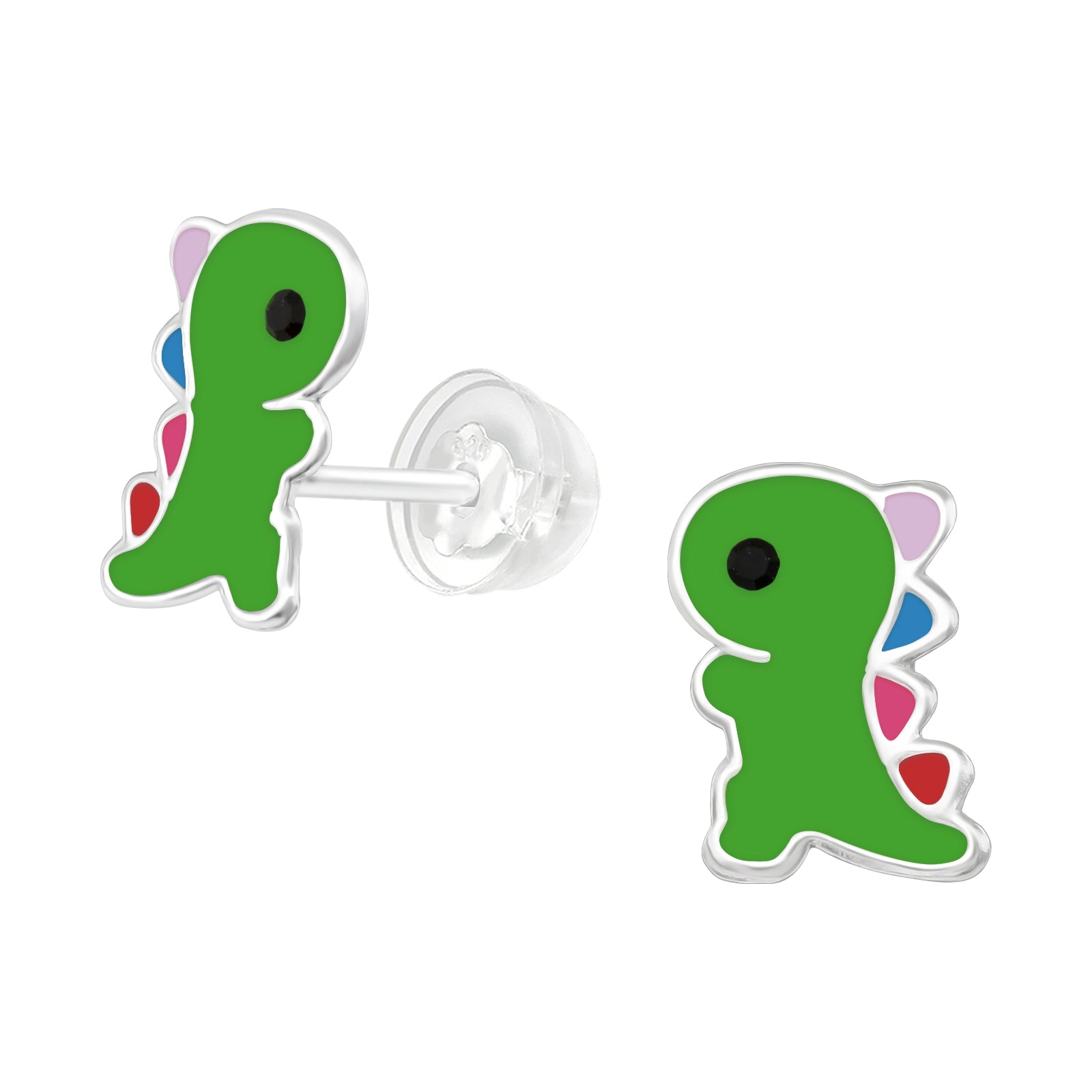Green T-Rex Dinosaur Stud Earrings - 925 Sterling Silver