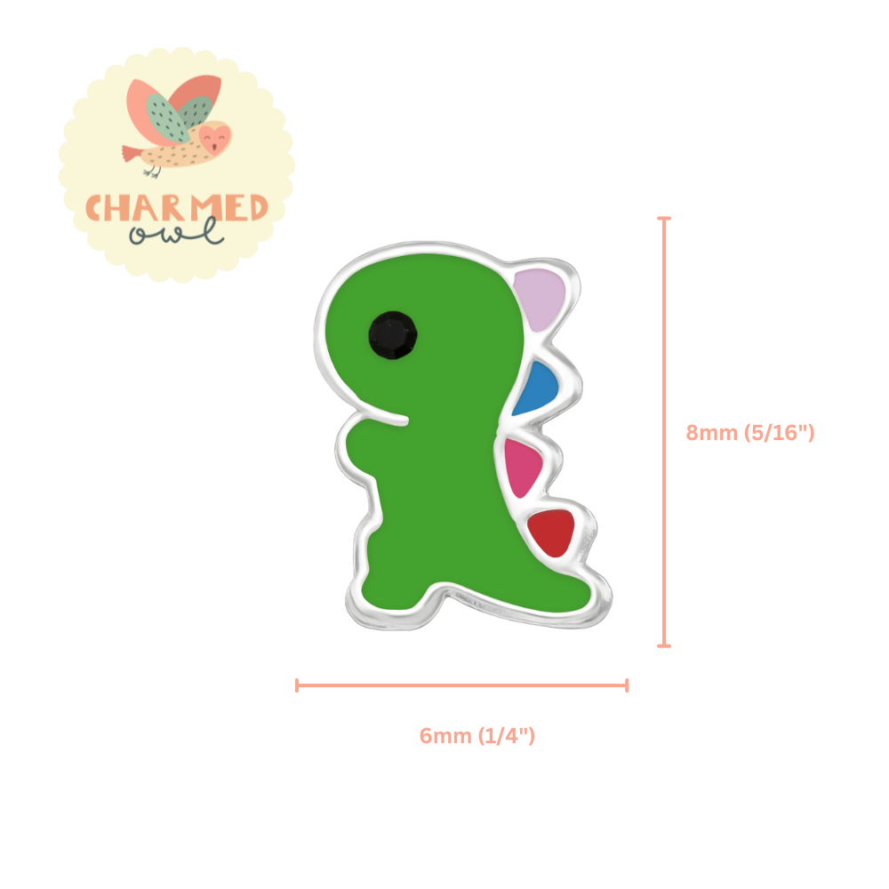 Green T-Rex Dinosaur Stud Earrings - 925 Sterling Silver