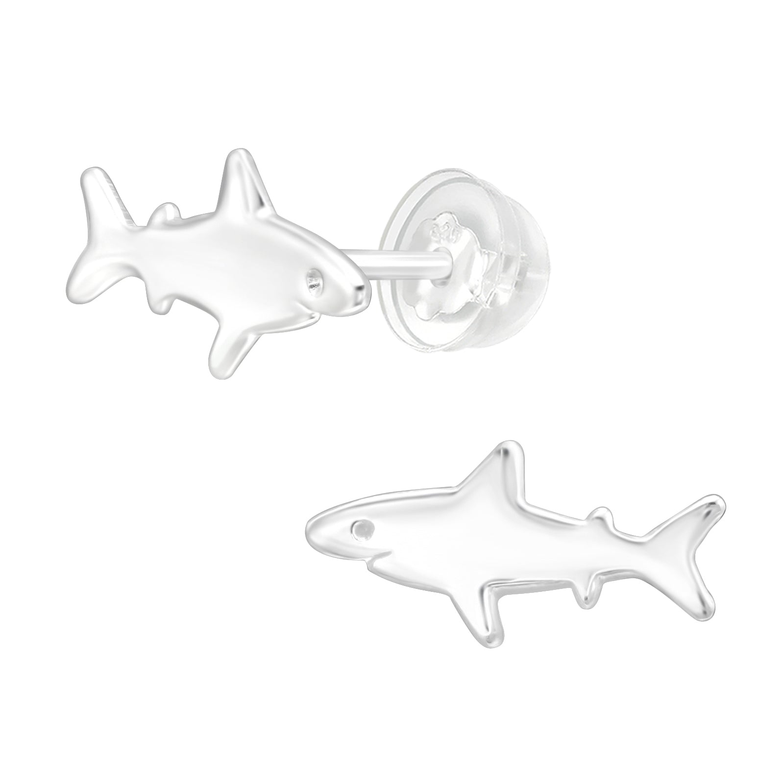Silver Shark Stud Earrings - 925 Sterling Silver