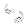 Silver Brontosaurus Dinosaur Stud Earrings - 925 Sterling Silver
