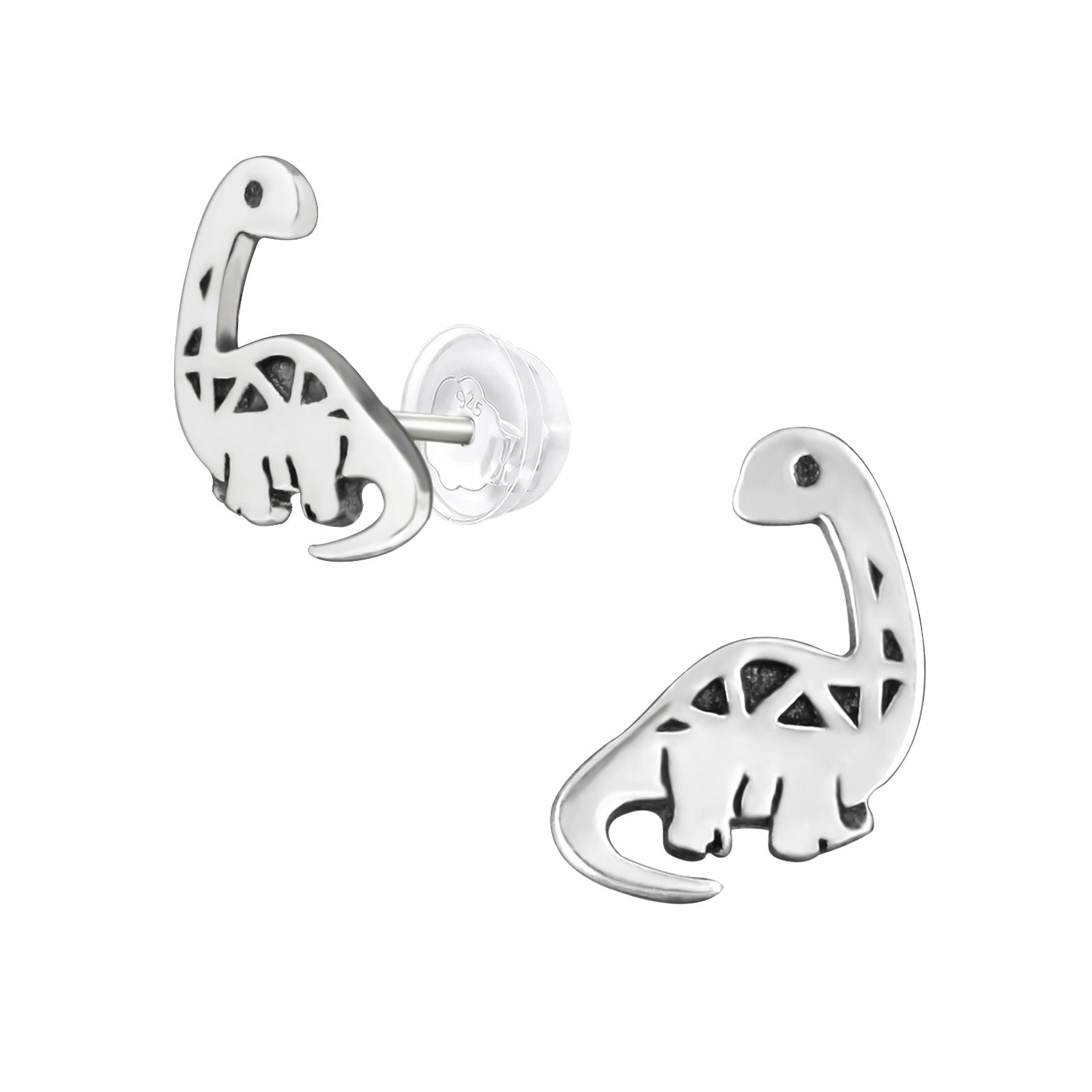 Silver Brontosaurus Dinosaur Stud Earrings - 925 Sterling Silver