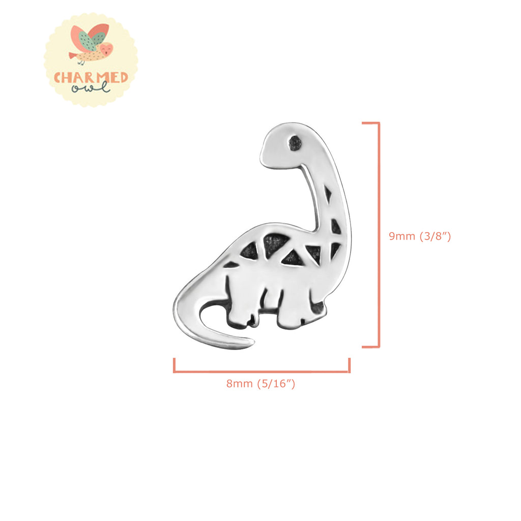 Silver Brontosaurus Dinosaur Stud Earrings - 925 Sterling Silver
